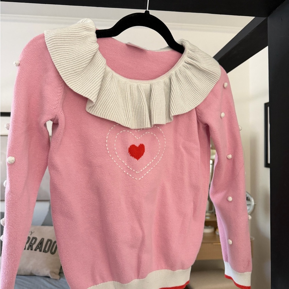 Hanna Anderson Dr. Seuss Pink Sweater with Heart and Ruffle US size 10 kids